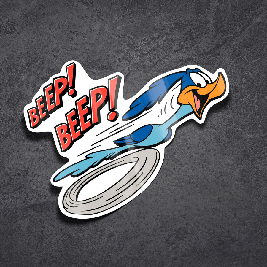 Pegatina personaje veloz estilo cartoon